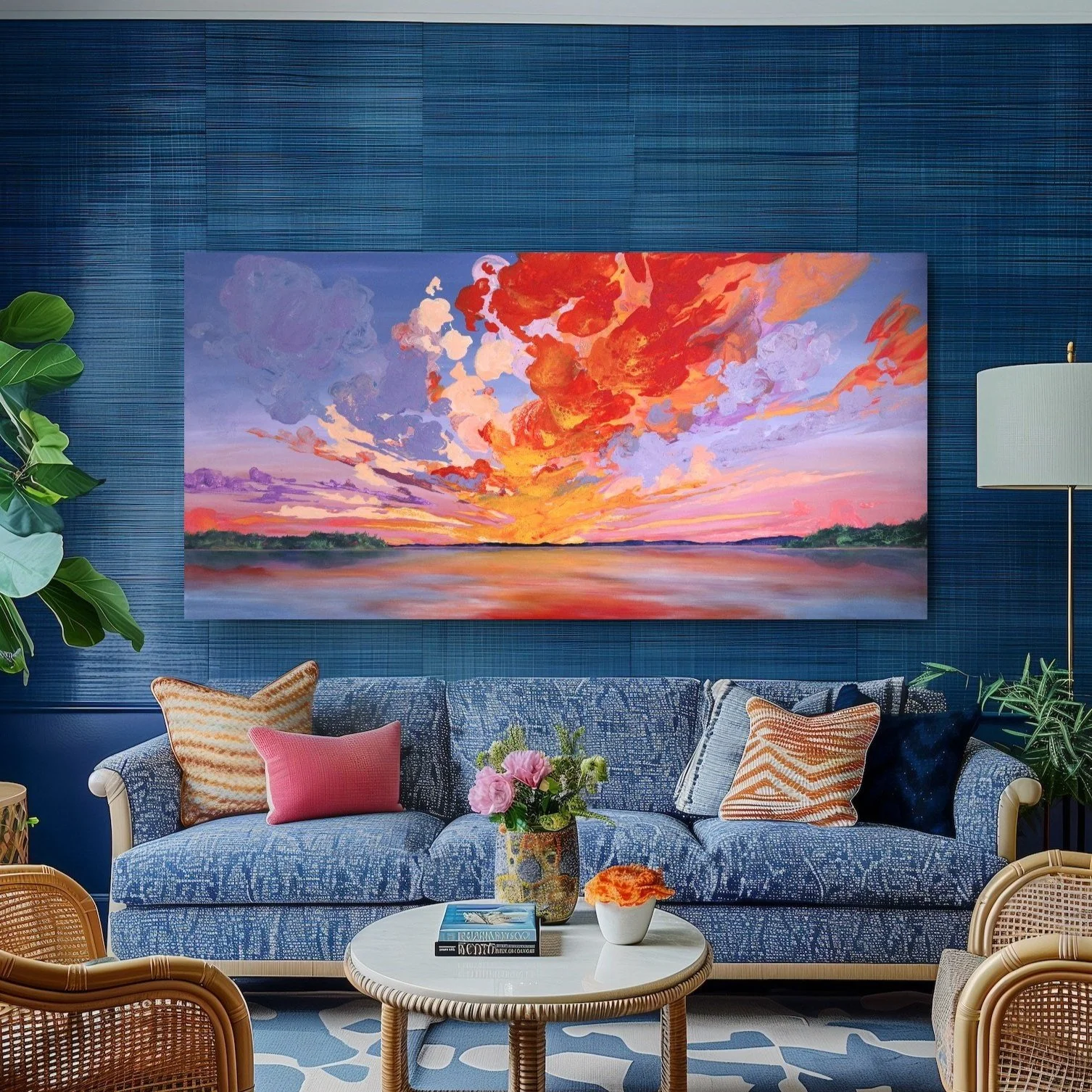 Fire on the Horizon. 36 x 72 inches. — Leah's Acrylic Pours